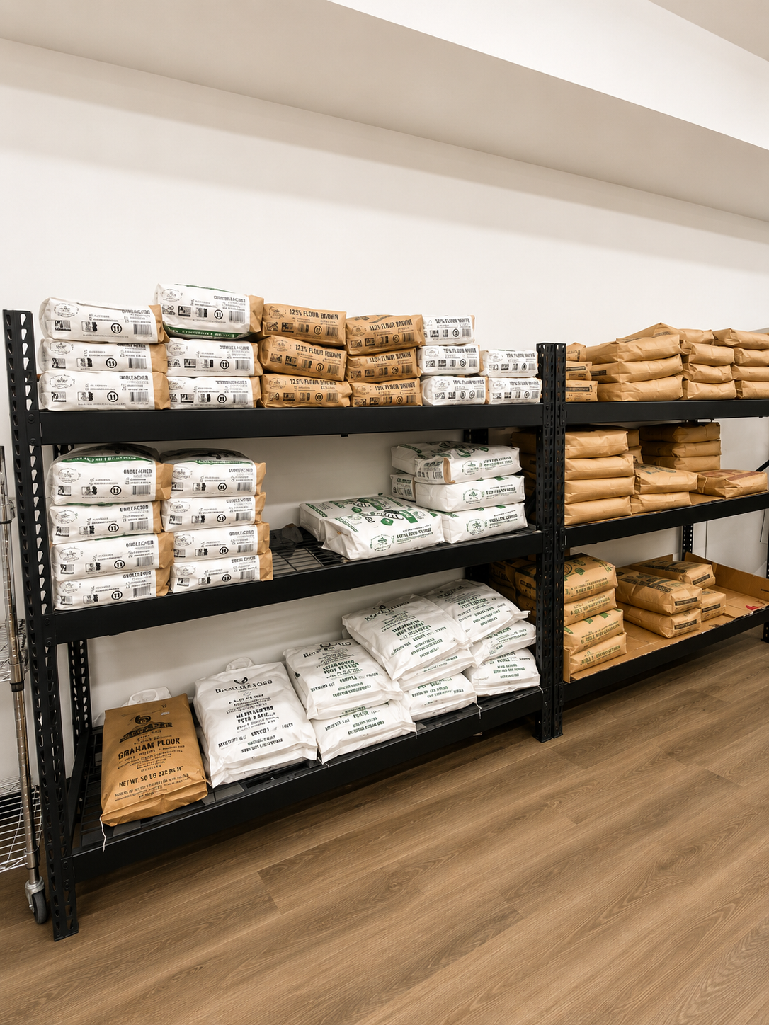 Industrial storage system for bulk flour